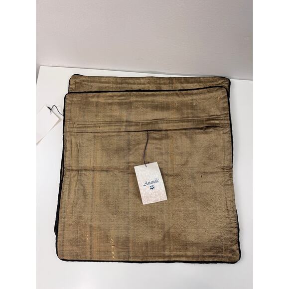 Ananda Bronze Pillowcases Silk Asian Motif Home Decor Euro Sham Covers Set of 2 - Picture 4 of 7
